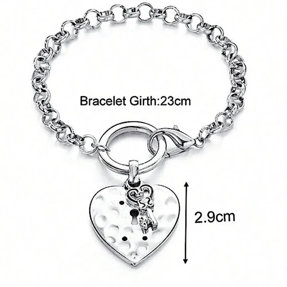 Stainless Steel Heart Bracelet Chain Link Statement Cuban